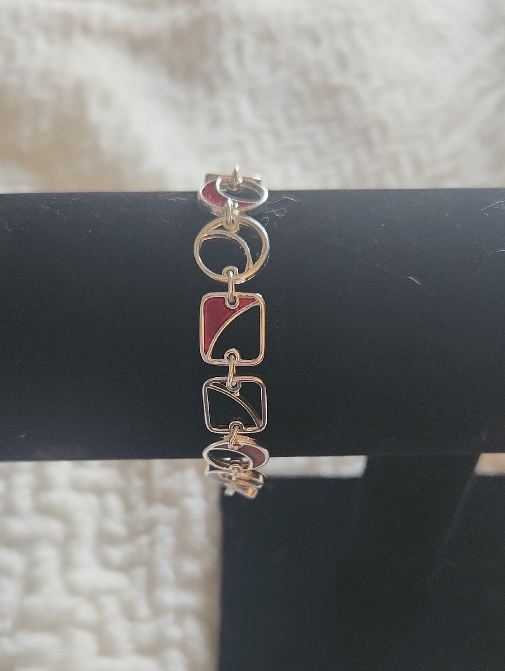 Skalli Silver Tone Women's Bracelet with Red Enamel Moon Links